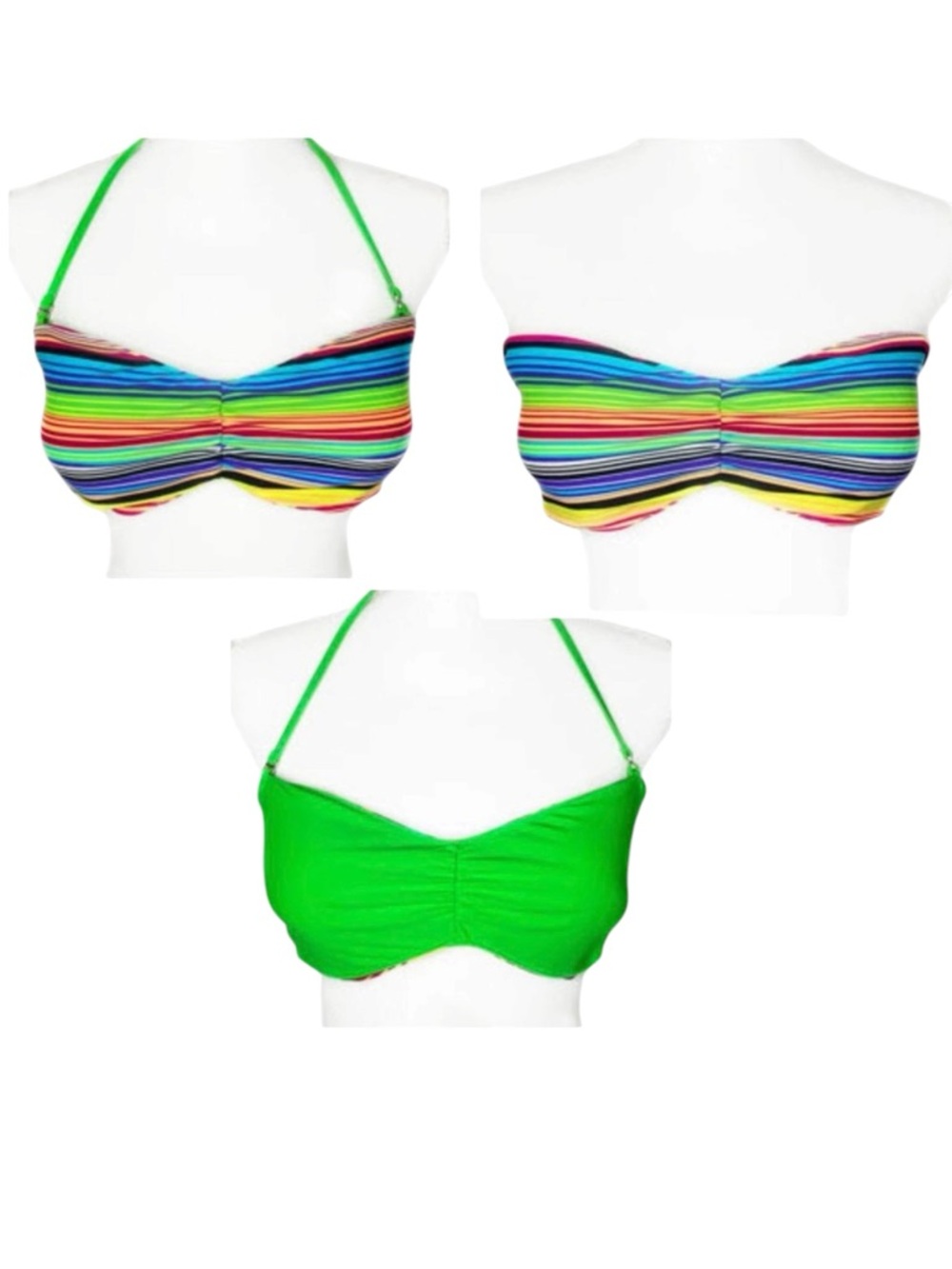 Arizona Jean Multi-Color Saltillo Stripe Green Bandeau Reversible Bikini Top L